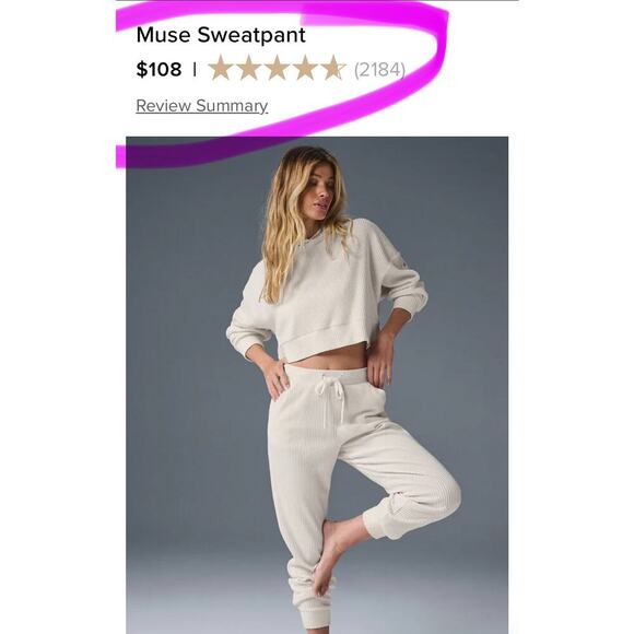 Alo Yoga Muse Sweatpant Bone Ribbed High-Waist Jogger Lounge Pants - Small - Picture 10 of 10